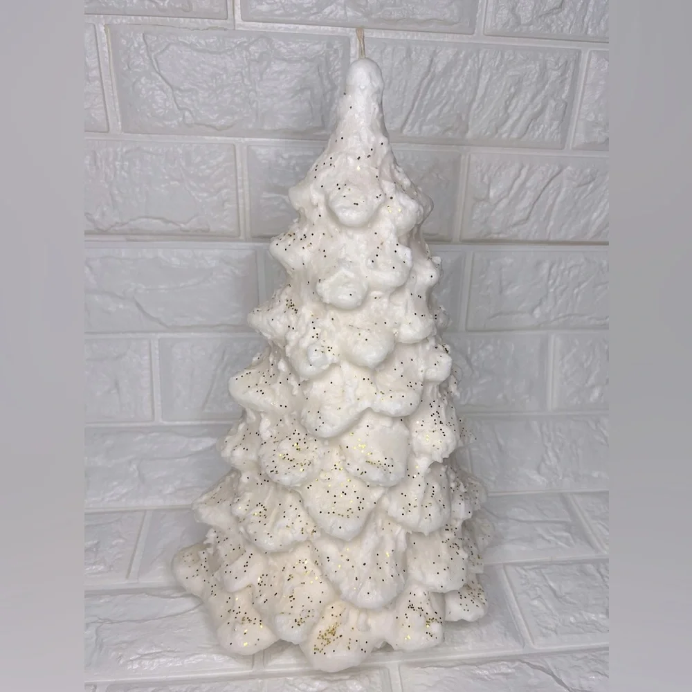 4lb Christmas Tree Candle Colonial Candle of Cape Cod Creamy White Glitter